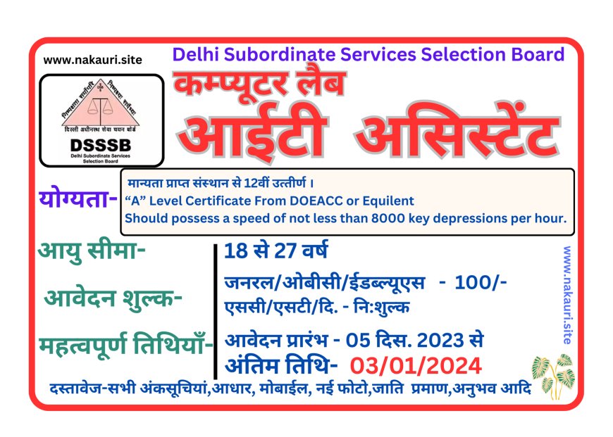 Delhi Subordinate Services Selection Board -COMPUTER LAB / IT ASSISTANT 2023