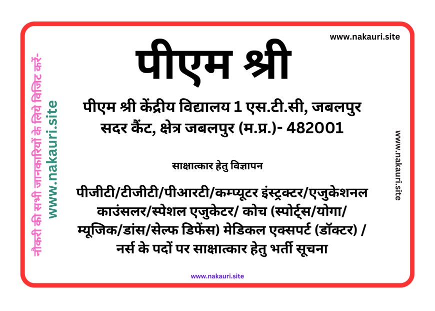 PM Shri Kendriya Vidyalaya, 1 STC Jabalpur Recruitment 2024